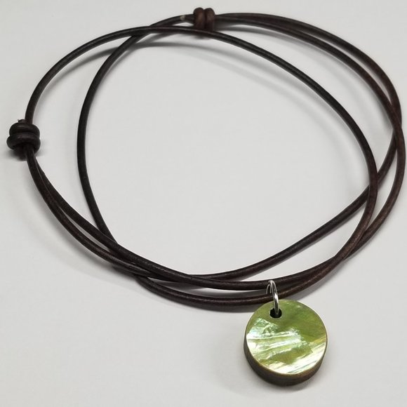 Mermaid Reversible Abalone Shell Solid Hardwood with Real Leather Necklace - Picture 2 of 4